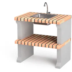 MOVELAR Modul Alcoa, Arbeitsplatte aus farbigem Ziegelstein mit Spüle und Wasserhahn