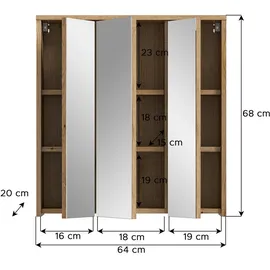 MID.YOU Spiegelschrank Holzwerkstoff, 6 Fächer, 64x68x20 cm, Badezimmer, Badezimmerspiegel, Spiegelschränke