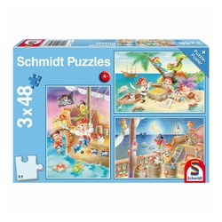 Schmidt Spiele Puzzle Piratenbande 3 x 48 Teile, 144 Puzzleteile bunt