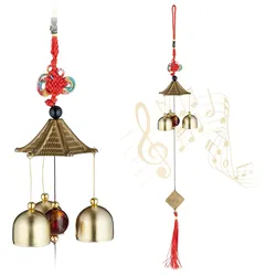 Relaxdays Windspiel 2er Set, Metall Glockenspiel, draußen & drinnen, Garten Klangspiel, hängend, Feng Shui, gold/rot