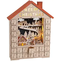 Adventskalender Holz mit Beleuchtung (15329w) mit Weihnachtsdorf und Winterszene