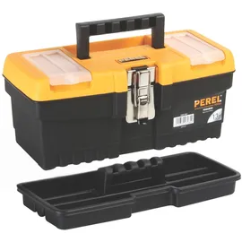 Perel Kompakter Werkzeugkoffer mit herausnehmbarer Einsatzbox 6,8 Liter Schwarz/Orange 32 x 15,5 x 13,9 cm