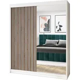 mebloland Schwebetürenschrank MOIN, 2-türig Schrank 180 cm mit Spiegel (Weiß, Schwarz, Sonoma) - Weiß