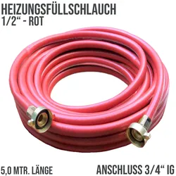 5 m Heizungs Füllschlauch Wasser Heizkörper Radiator Sanitär Schlauch rot 3/4 A..."