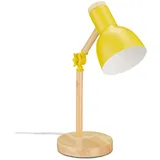 Relaxdays Schreibtischlampe, verstellbare Retro Tischlampe, Holz Metall, E14 Fassung, Leselampe, 45,5 x 14,5 cm, gelb