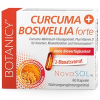 BOTANICY Curcuma + Boswellia forte - Kurkuma Weihrauch Kapseln mit Markenrohstoff NovaSOL - Plus Vitamin D3 für Knochen & Muskeln - Hohe Bioverfügbarkeit, Hochdosiert - 60 Weihrauch Kurkuma Kapseln