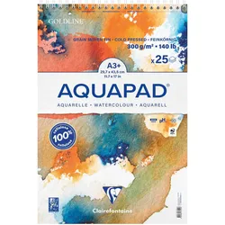 Clairefontaine 4x Goldline Aquapad A3+, Aquarellpapier, Block mit Doppelspiralbindung, 25 Blatt 300g - 976104C
