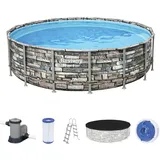 BESTWAY Power Steel Frame Pool Set 488 x 122 cm inkl. Filterpumpe Steinoptik