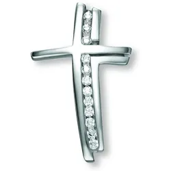 Kreuzkette ONE ELEMENT "Halskette - Kreuzkette mit Zirkonia Kreuz und Anhänger aus 925", silber, Halsketten, Damen, mit Zirkonia, Silber 925 (Sterlingsilber), stufenlos verstellbare Halskette bis 45 cm