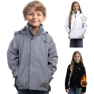 Valkental 3in1 Smart Jacket - Reflektierende Jacke mit Fleece Zipp-In | Mädchen grau 116-122