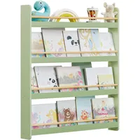 Songmics Bücherregal Kinder, Kinderregal mit 4 Ebenen, Spielzeugregal, Wandregal, für Kinderzimmer, Spielzimmer, lorbeergrün-naturfarben