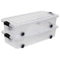 Kreher 2 Stück Rollbox Unterbettbox mit Deckel in Transparent (einsehbar). Maße: 78 x 39,4 x 17,7 cm