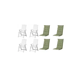 PROGARDEN Tampa Klappsessel 60 x 61 x 109 cm weiß 4 St. inkl. 4 x Auflagen grün