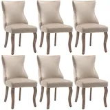 Merax Polsterstuhl mit Hoher Rückenlehne, Massivholzbeine (6 St), Esszimmerstuhl mit Knopfsteppung,Bezug aus Samt,belastbar bis 150kg beige