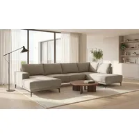 OTTO home Wohnlandschaft OTTO HOME "XXL Sofa Oland, Struktur, Flachgewebe, Luxus-Microfaser, Boucle", beige, B:345cm H:85cm T:210cm, 100% Polyester, Sofas, Wohnlandschaft, U-Form, 345 cm, Wellenunterfederung, Skandi-Design, Metallfüße, Topseller