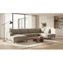 OTTO home Wohnlandschaft OTTO HOME "XXL Sofa Oland, Struktur, Flachgewebe, Luxus-Microfaser, Boucle", beige, B:345cm H:85cm T:210cm, 100% Polyester, Sofas, Wohnlandschaft, U-Form, 345 cm, Wellenunterfederung, Skandi-Design, Metallfüße, Topseller