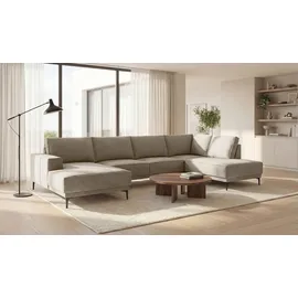 OTTO home Wohnlandschaft OTTO HOME "XXL Sofa Oland, Struktur, Flachgewebe, Luxus-Microfaser, Boucle", beige, B:345cm H:85cm T:210cm, 100% Polyester, Sofas, Wohnlandschaft, U-Form, 345 cm, Wellenunterfederung, Skandi-Design, Metallfüße, Topseller