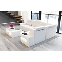 Sofa Dreams Ecksofa Ledercouch Sofa Leder Como L Form Ledersofa, Couch, mit LED, wahlweise mit Bettfunktion als Schlafsofa, Designersofa weiß