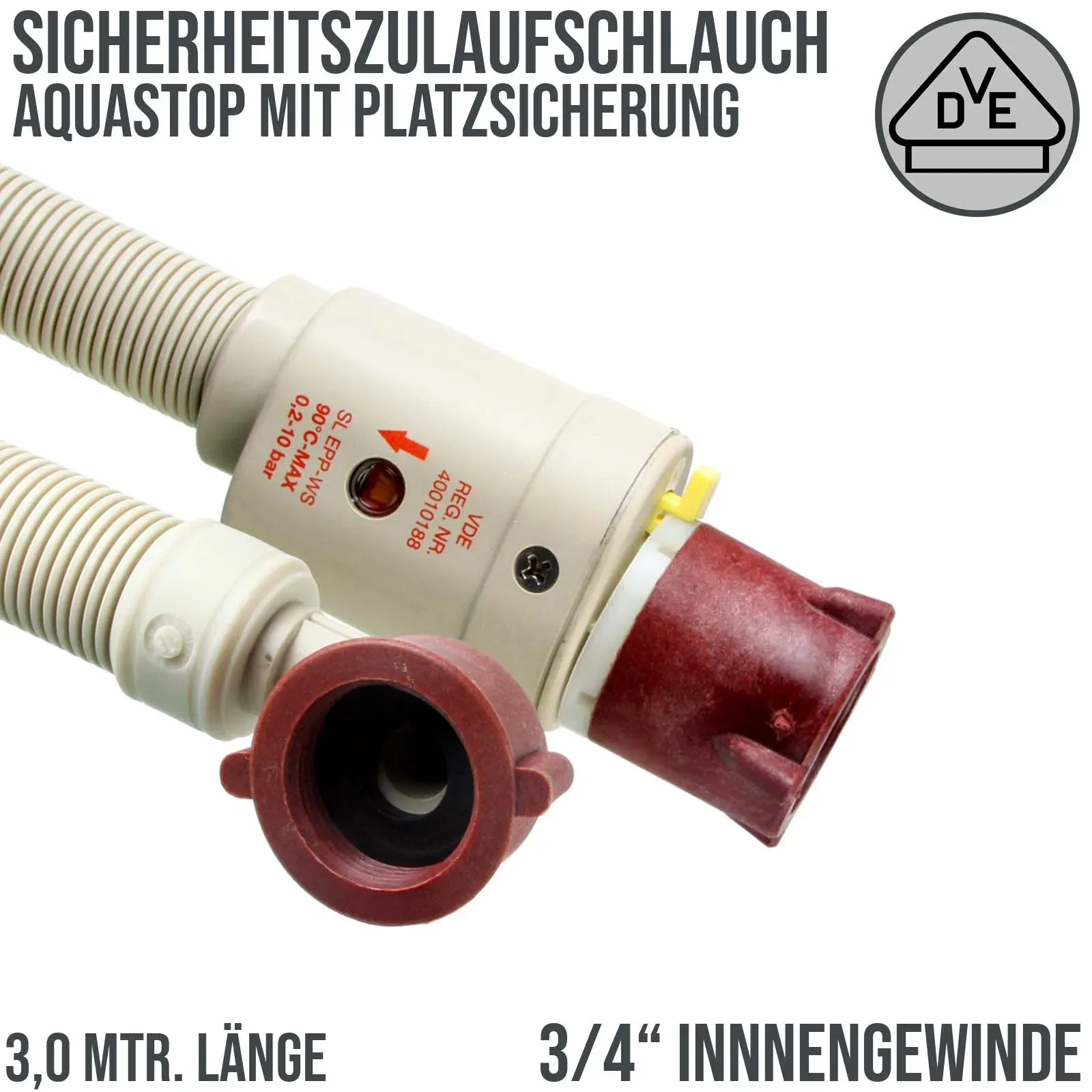 3/4 Aquastop Sicherheits Zulauf Schlauch Waschmaschine Geschirrspüler VDE  3,0 ..."