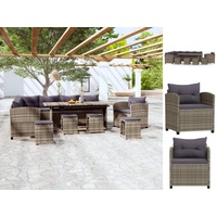 vidaXL 7-tlg. Garten-Lounge-Set mit Kissen Poly Rattan Grau