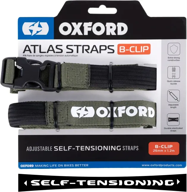 Oxford Atlas B-Clip, sangles auto-tendues - Olive/Noir - 26 mm x 1