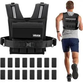 Vevor Verstellbare Gewichtsweste mit 16 Gewichtsblöcken à 0,95 kg, Trainingsweste mit Schulterpolstern und Reflexstreifen, Gewichtsweste für Krafttraining, Joggen, Fitness und Workouts Outdoor