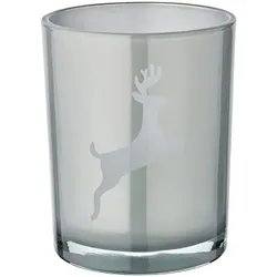 EDZARD Windlicht Loki right (Höhe 13 cm, ø 10 cm) in Grau, Windlicht mit Hirsch-Motiv*