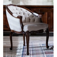 Casa Padrino Esszimmerstuhl Luxus Barock Esszimmerstuhl mit Armlehnen Weiß / Dunkelbraun - Prunkvoller Massivholz Stuhl im Barockstil - Barock Esszimmer Möbel