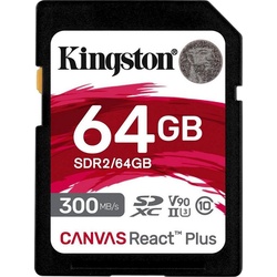 Kingston Canvas React Plus SD 64GB Speicherkarte (64 GB, Class 10, 300 MB/s Lesegeschwindigkeit) schwarz
