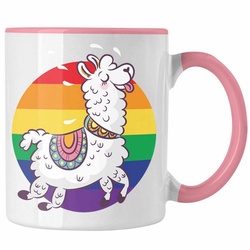 Trendation Tasse Trendation – Regenbogen Tasse Geschenk LGBT Schwule Lesben Transgender Grafik Pride Tolles Llama rosa