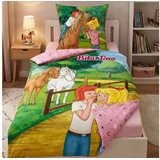 Familando Kinderbettwäsche Bibi und Tina; 100% Baumwolle; Rosa mit Pferden für Mädchen, Renforcé, 2 teilig, 135x200 80x80cm mit Reißverschluss; Wendebettwäsche bunt