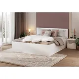 Fdm Stauraumbett Bett Stauraumbett PANAMA SP Bettgestell 140x200 & weitere Größen (verfügbar 90x200 120x200 140x200 160x200 180x200cm, Bettrahmen, Bett, mit großen Kopfteil, mit Bettkasten zum aufklappen), mit/ohne Matratze weiß 120 cm