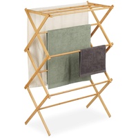 Relaxdays Standtrockner, mit 11 Stangen auf 6, HBT: 106 x74 x 36 cm, Natur, Faltbarer Handtuchhalter Bambus 3 Etagen
