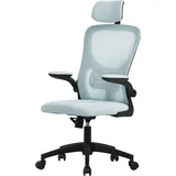 ML-Design Bürostuhl ergonomisch, Blau aus Mesh, mit Verstellbarer Kopfstütze, Armlehnen, Lendenwirbelstütze, Wippfunktion,