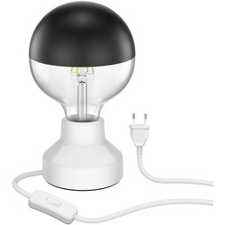 ledscom.de E27 Porzellan Tischlampe TIX, rund mit Stecker und Schalter, weiß, 90mm inkl. E27 Lampe 660lm warmweiß