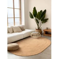 HANSE HOME Juteteppich - Natur Wohnzimmerteppich oval, aus 100% Jute, Handgewebt, Robust & pflegeleicht, Boho Naturfaser Teppich für Wohnzimmer, Schlafzimmer - Natur Gold, 160x230cm Oval