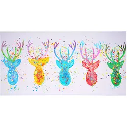 Ölgemälde Hirsche II, 100% handgemaltes Wandbild Gemälde XL, 140x70cm