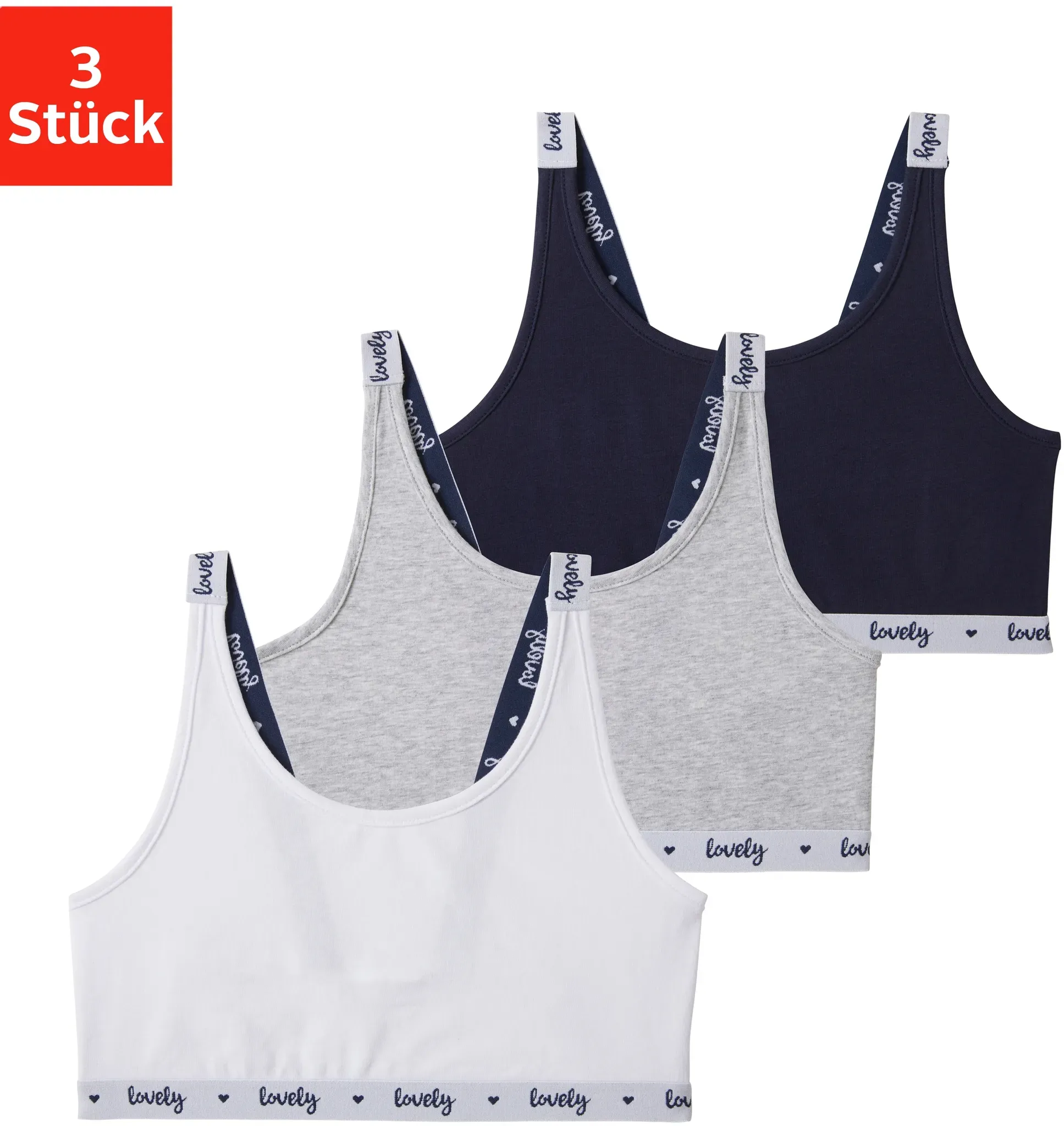 Bustier BUFFALO, Mädchen, Gr. 170/176, N-Gr, bunt (weiß, grau, meliert, navy), Jersey, Obermaterial: 92% Baumwolle, 8% Elasthan, unifarben, Basic, körpernah, BHs Bustier, mit bedruckten Trägern