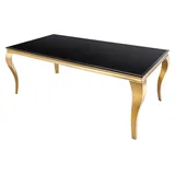 Esstisch VELENA 180 cm – Schwarzglasplatte und goldene Stahlstruktur – Barocke Eleganz und modernes Design - Schwarz/Gold