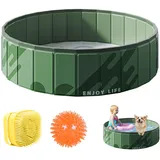 Hundepool Große 100x30cm, Planschbecken Faltbar Für Große Kleine Hunde, Hunde Pool Mit Wasserbälle Spielzeug Und Badebürste, Hundebadewanne Rutschfestem Kinder Baby Pool PVC Schwimmbecken (Grün,L)