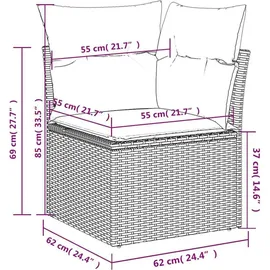 vidaXL 7-teiliges Gartensofa-Set mit Kissen, braun, Polyrattan - Braun