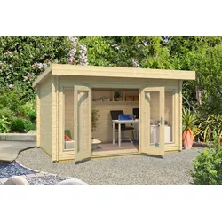 Gartenhaus NORDIC HOLZ "DORSET 1", beige (natur), Fußboden im Gartenhaus, Massivholzdach, Holz, Gartenhäuser