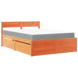 vidaXL Bett mit Schubladen und Matratze Wachsbraun 120x200 Massivholz