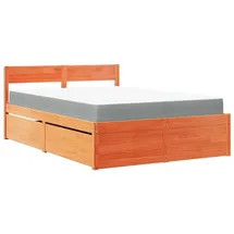 vidaXL Bett mit Schubladen und Matratze Wachsbraun 120x200 Massivholz