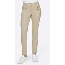 Stretch-Hose HEINE, Damen, Gr. 18, Kurzgrößen, beige (sand), 48% Baumwolle, 45% Polyester, 7% Elasthan, Miedereinsatz:15% Elasthan, 85% Polyamid, unifarben, lang, Hosen