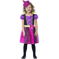 Smiffys - 56409 - Halloween - gepunktete Hexe - Kostüm - Größe S - Alter 4-6, Violett/Pink