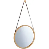 Relaxdays Hängespiegel rund, Verstellbarer Riemen, Rahmen aus Bambus, modern, Flur, Bad & Gäste WC, ∅: 38 cm, Natur, Glas, Kunststoff