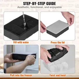 Vevor 6-teiliger Eiswürfelbereiter Eiswürfelformen 5 cm Eiskugel Eiswürfelform Eiskugelforner, Strapazierfähige Eiswürfelformen Eiswürfelbehälter Schwarz Whisky, Americano, Getränke, Säfte usw.