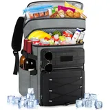 RAINSMORE Kühlrucksack 30L Auslaufsicher Groß Thermo Kühltasche Rucksack Doppeldeck Isolierter Picknickrucksack für Familie Outdoor BBQ Grau