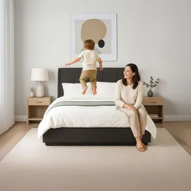 [en.casa] LED Polsterbett Tröstiar mit Matratze 160x200cm Schwarz